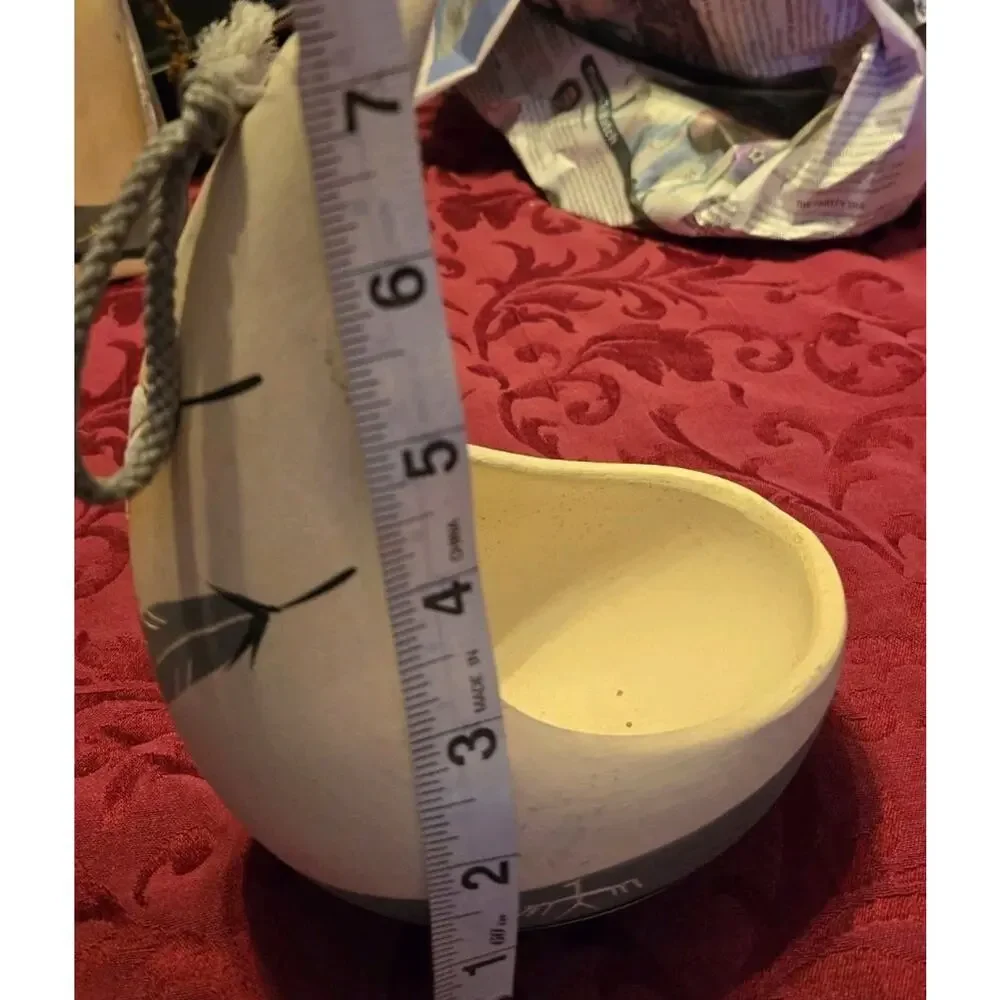 Navajo Grey Feather Pottery Bell w Matching Planter or Bird Feeder 2 Piece Set